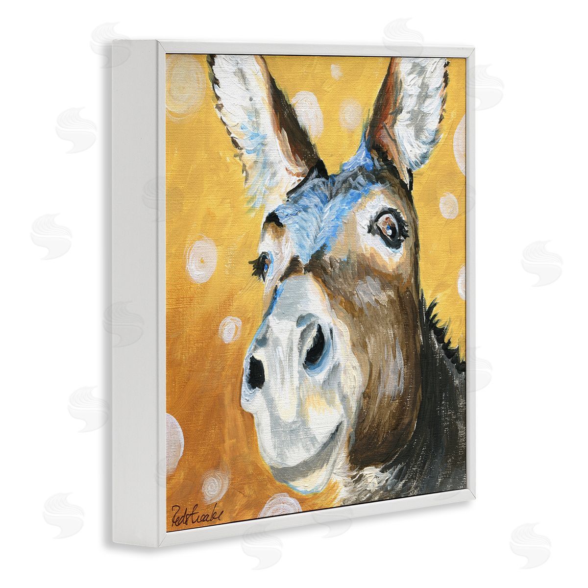 Jennifer Redstreake Smiling Donkey Animal Painting Casual Circle Pattern White Framed Glicee Wall Art Print