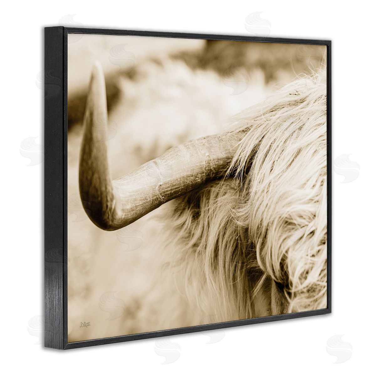 Donnie Quillen Beautiful Longhorn Highland Cattle Horn Sepia Photography Black Framed Giclee Wall Art Print