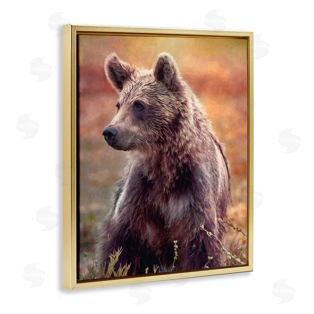 Alpenglow Workshop Majestic Baby Bear Warm Sunlit Forest Habitat  Gold Floating Frame Canvas Wall Art Print