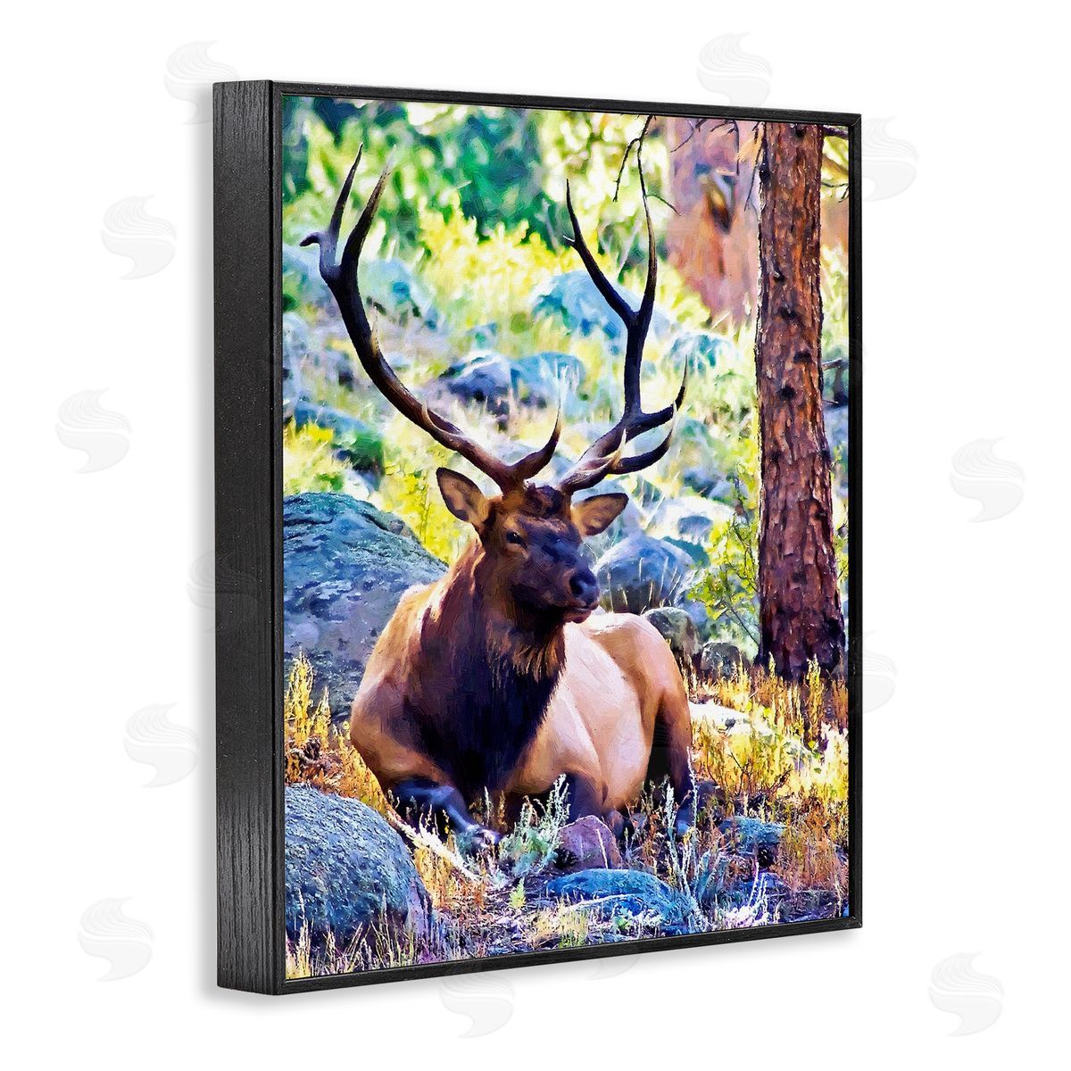 Alpenglow Workshop Stag Deer Resting Amid Forest Trees Natural Wildlife  Black Framed Giclee Wall Art Print