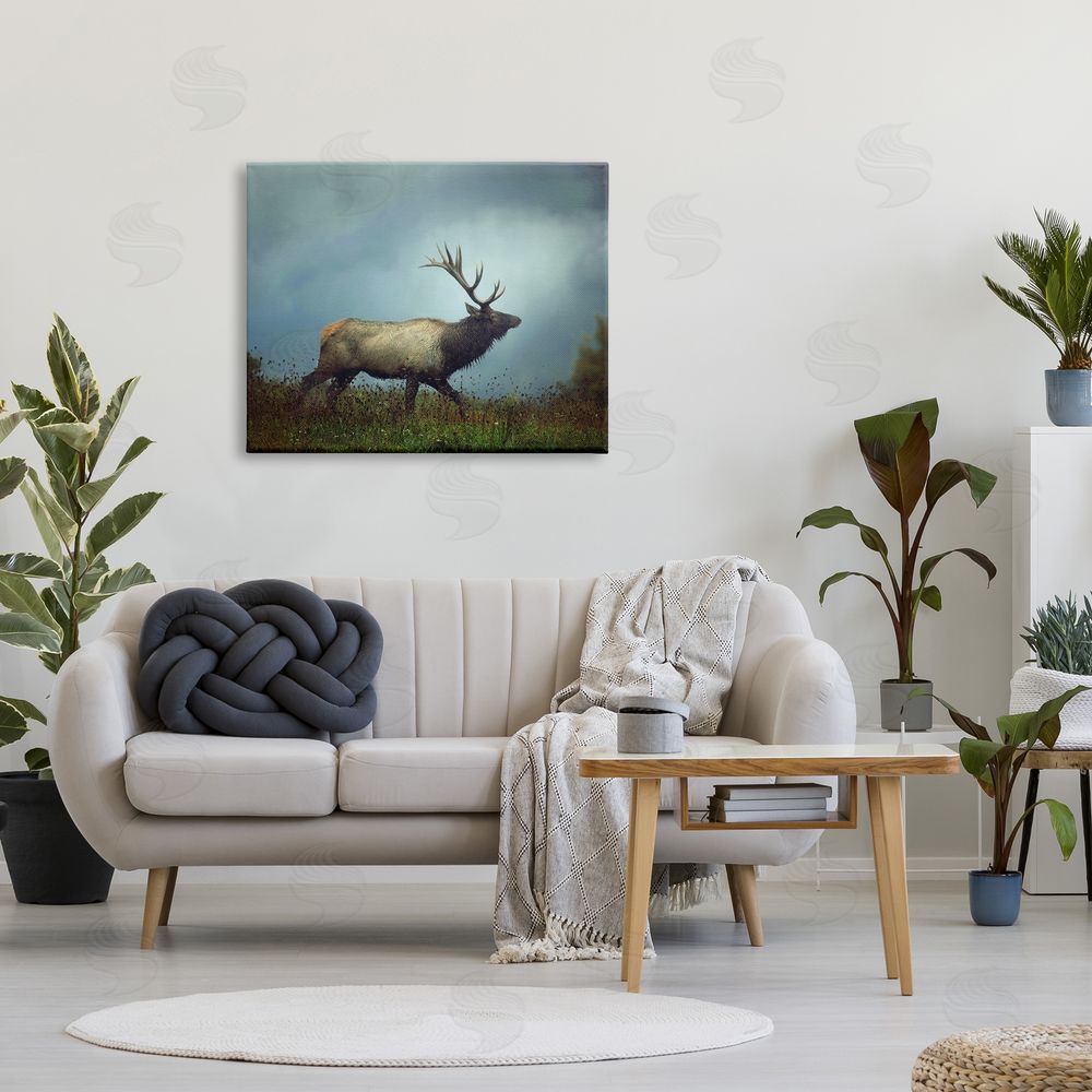 Carrie Ann Grippo-Pike Serene Elk in Nighttime Clearing Wildlife Photography Canvas Wall Art Print in Room