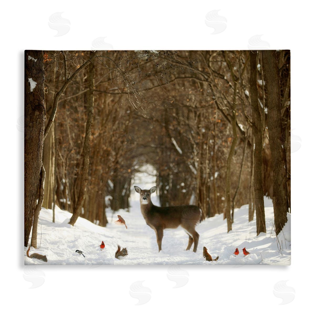 Carrie Ann Grippo-Pike Wild Forest Animals Gathered Amidst Snowy Trees Stretched Canvas Wall Art Print