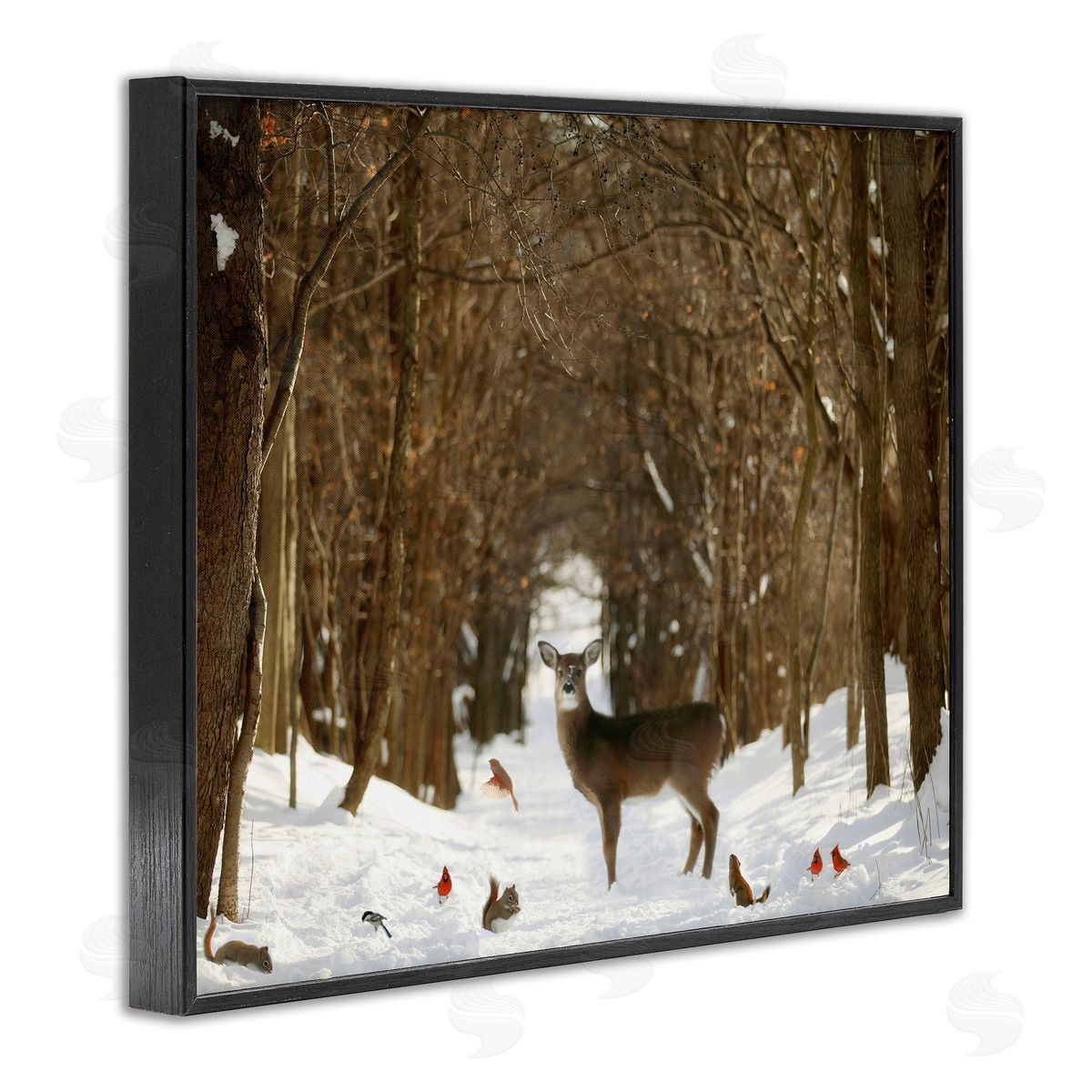 Carrie Ann Grippo-Pike Wild Forest Animals Gathered Amidst Snowy Trees Black Framed Giclee Wall Art Print