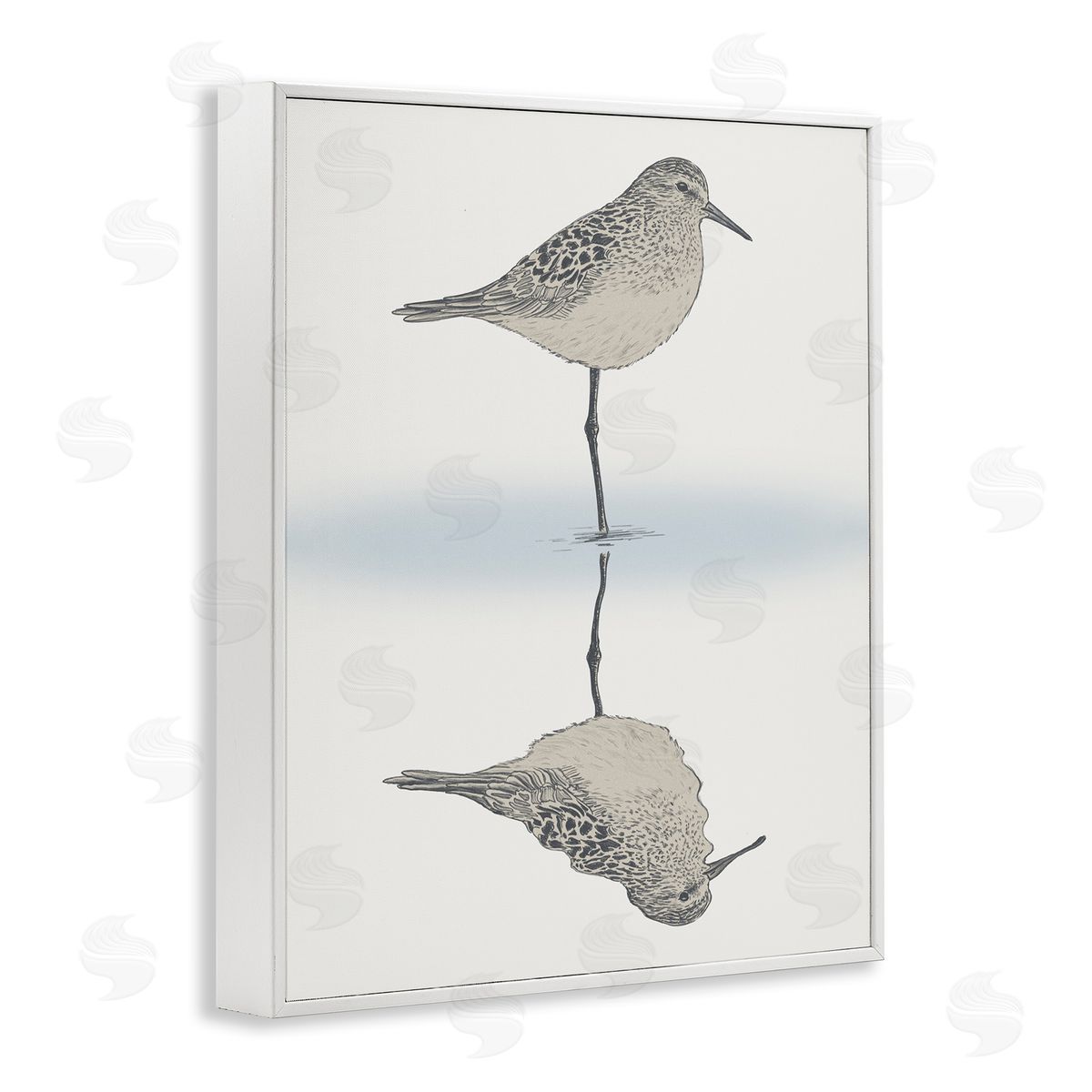 Ziwei Li Soothing Sandpiper Bird Standing Ocean Shoreline Reflection White Framed Giclee Wall Art Print
