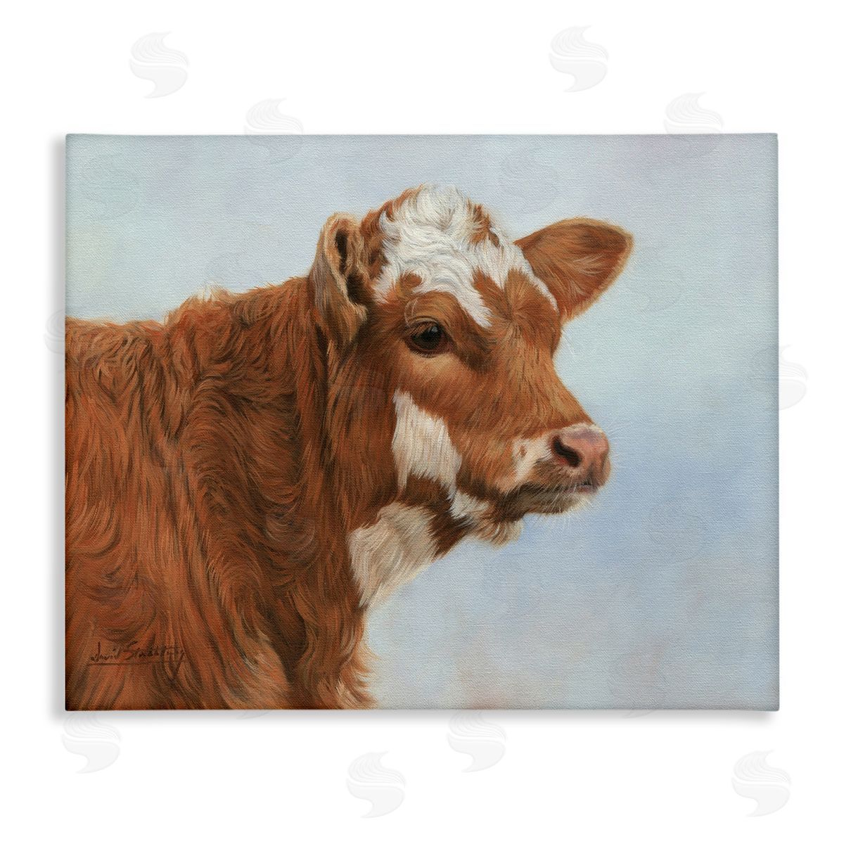 David Stribbling Brown Dairy Cow Detailed Farm Painting Stretched Canvas Wall Art Print