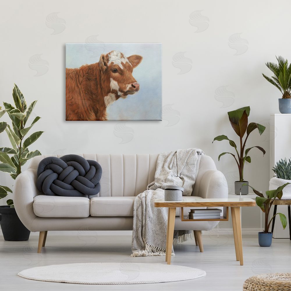 David Stribbling Brown Dairy Cow Detailed Farm Painting Canvas Wall Art Print in Room