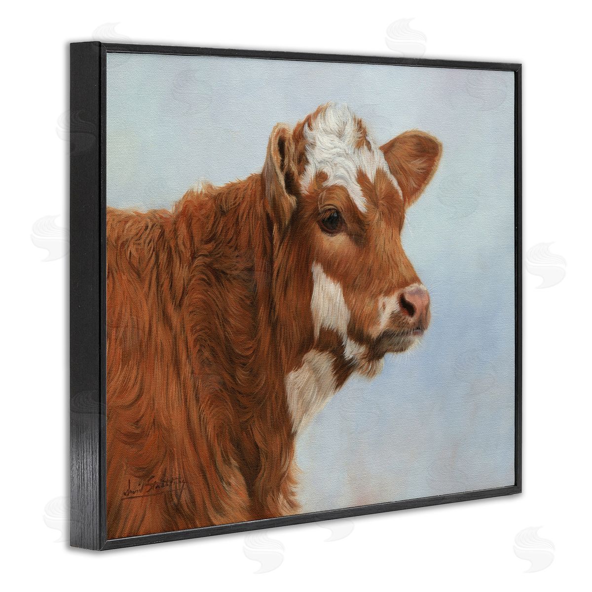 David Stribbling Brown Dairy Cow Detailed Farm Painting Black Framed Giclee Wall Art Print