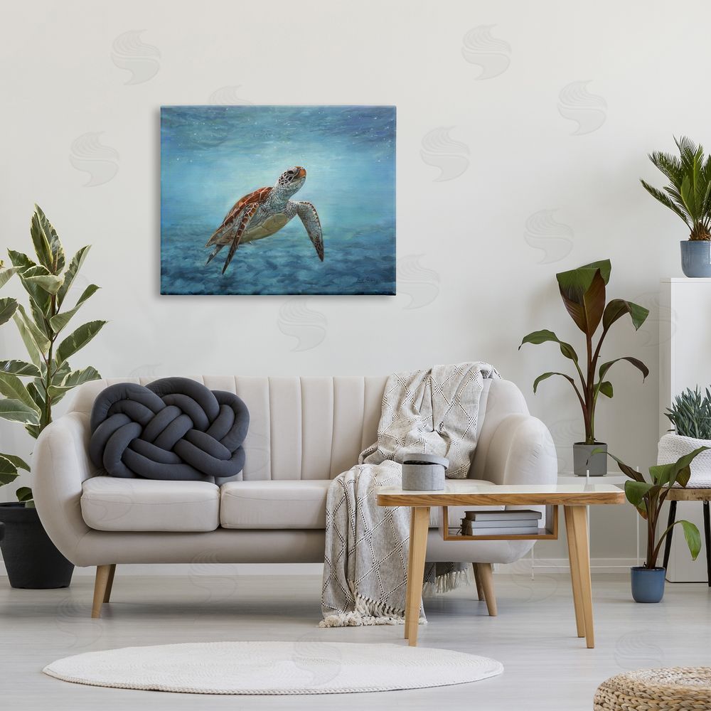 David Stribbling Sea Turtle Underwater Marine Scene Deep Ocean Water Canvas Wall Art Print in Room