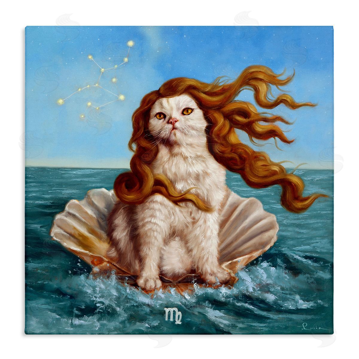 Lucia Heffernan Cat Ocean Seashell Scorpio Astrological Symbol Constellation Stretched Canvas Wall Art Print