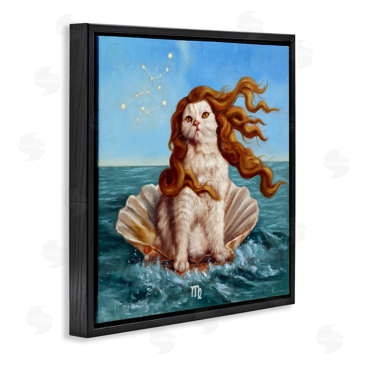 Lucia Heffernan Cat Ocean Seashell Scorpio Astrological Symbol Constellation Black Floating Frame Canvas Wall Art Print