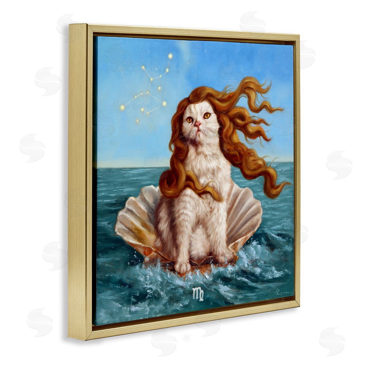 Lucia Heffernan Cat Ocean Seashell Scorpio Astrological Symbol Constellation Gold Floating Frame Canvas Wall Art Print