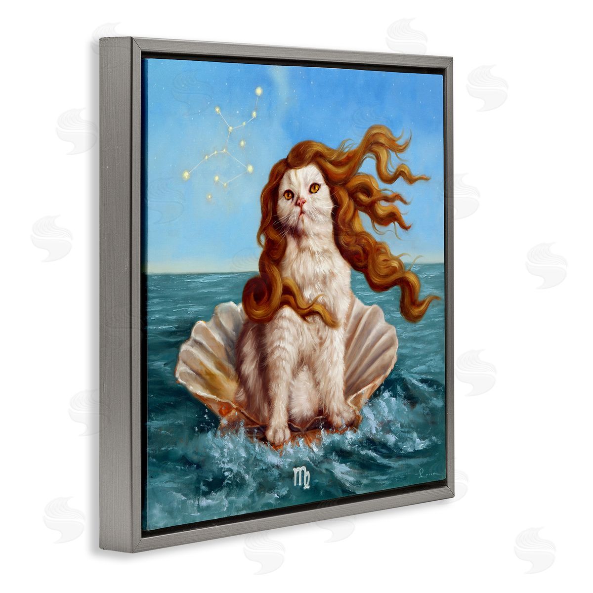 Lucia Heffernan Cat Ocean Seashell Scorpio Astrological Symbol Constellation Gray Floating Frame Canvas Wall Art Print