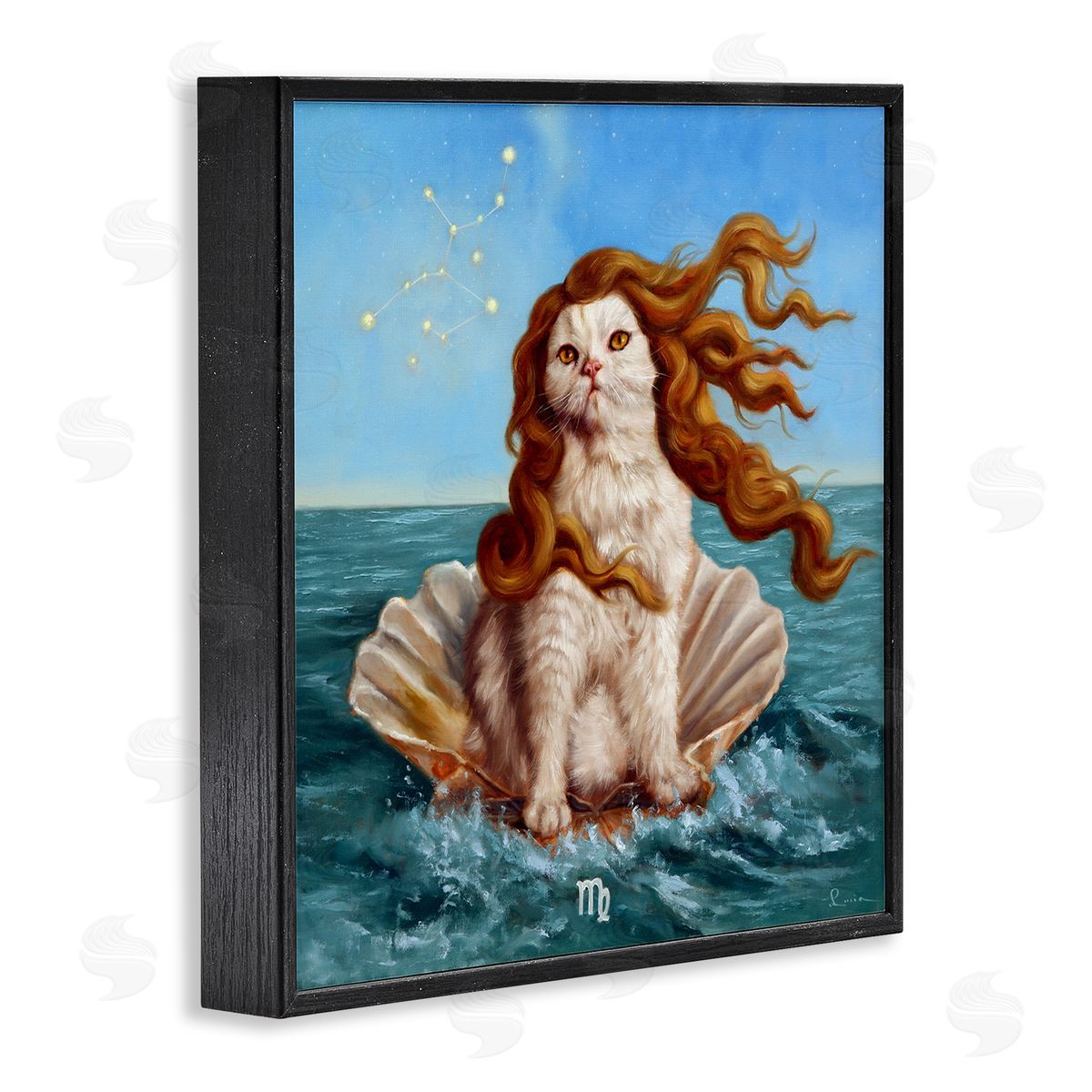 Lucia Heffernan Cat Ocean Seashell Scorpio Astrological Symbol Constellation Black Framed Glicee Wall Art Print