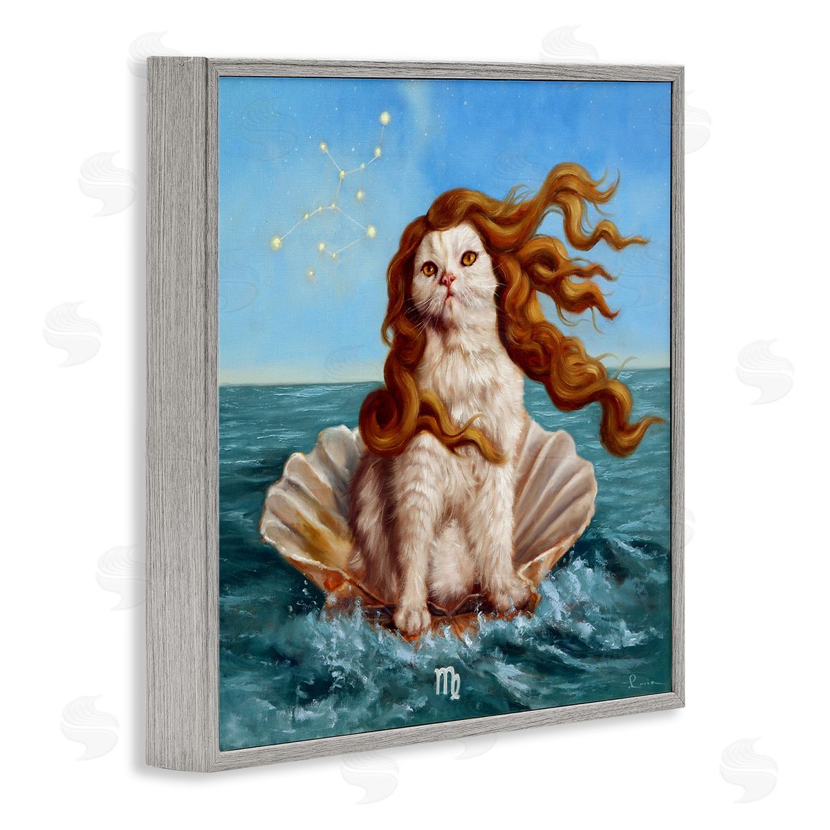 Lucia Heffernan Cat Ocean Seashell Scorpio Astrological Symbol Constellation Gray Framed Glicee Wall Art Print
