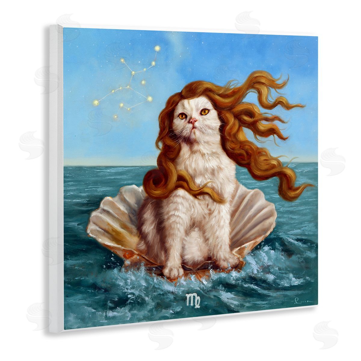 Lucia Heffernan Cat Ocean Seashell Scorpio Astrological Symbol Constellation Wooden Wall Plaque Art Print