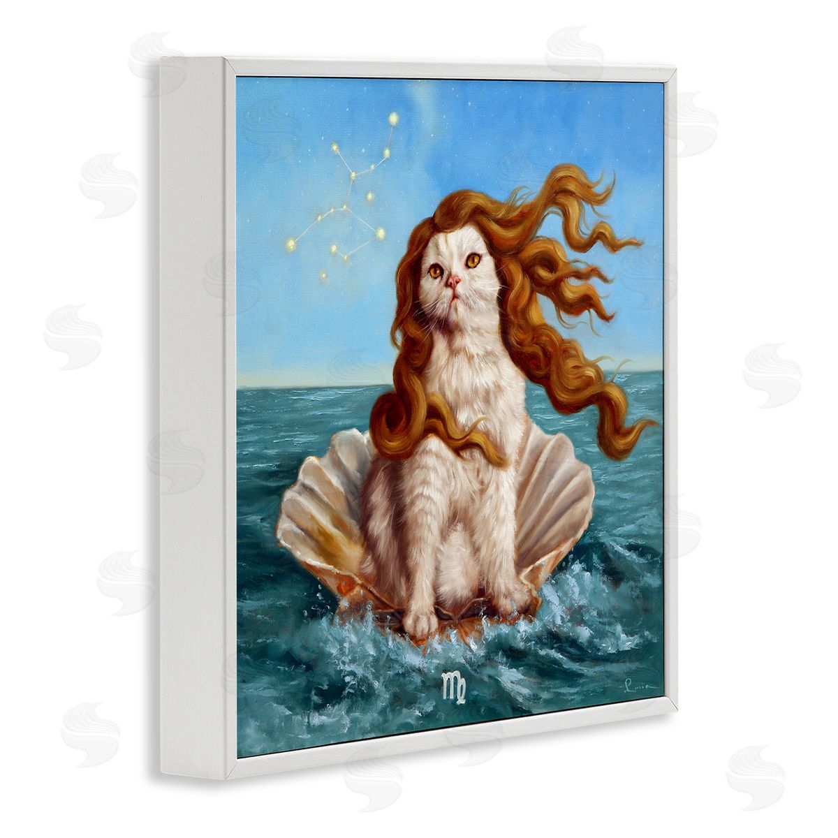 Lucia Heffernan Cat Ocean Seashell Scorpio Astrological Symbol Constellation White Framed Glicee Wall Art Print