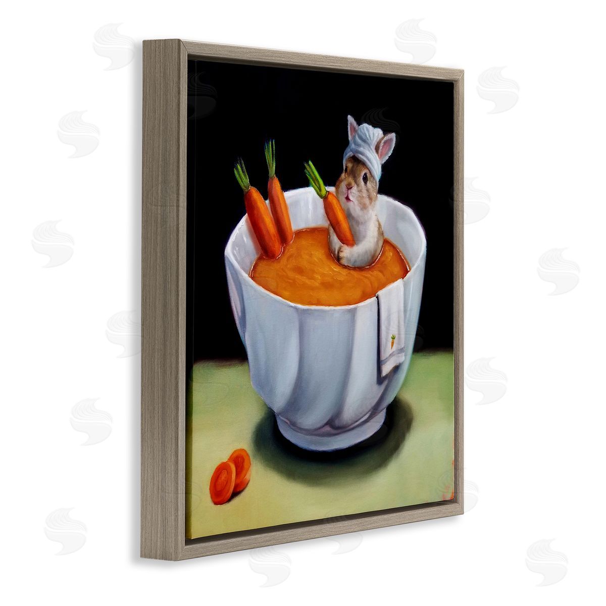 Lucia Heffernan Bunny Rabbit Carrot Vegetable Soup Bath Animal Portrait Brown Floating Frame Canvas Wall Art Print
