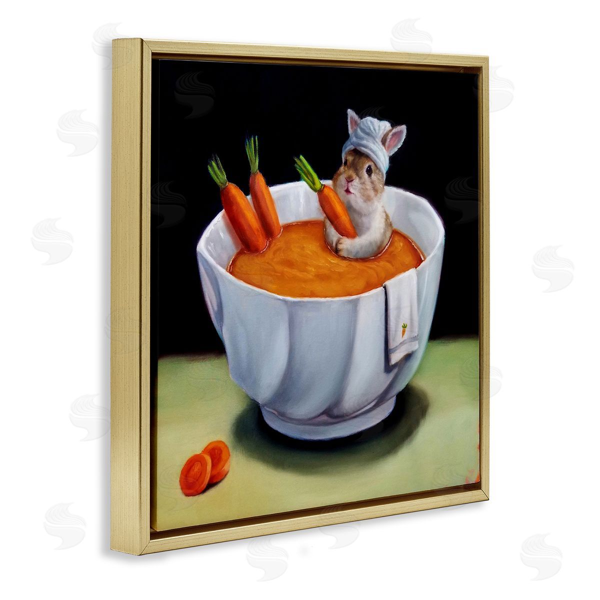 Lucia Heffernan Bunny Rabbit Carrot Vegetable Soup Bath Animal Portrait Gold Floating Frame Canvas Wall Art Print