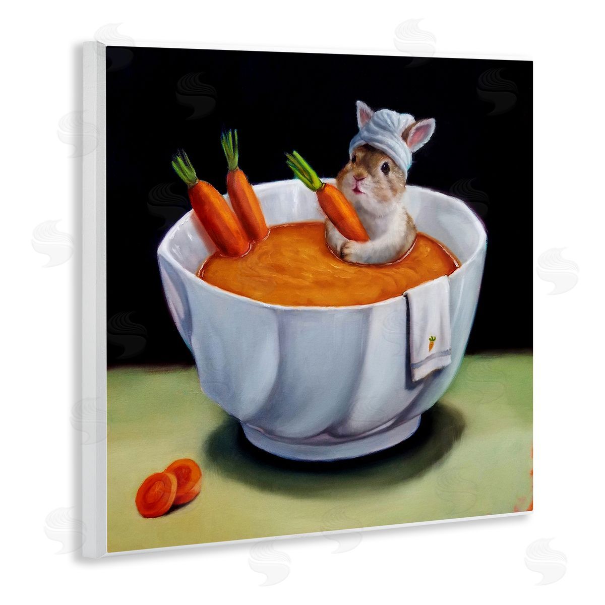 Lucia Heffernan Bunny Rabbit Carrot Vegetable Soup Bath Animal Portrait Wooden Wall Plaque Art Print