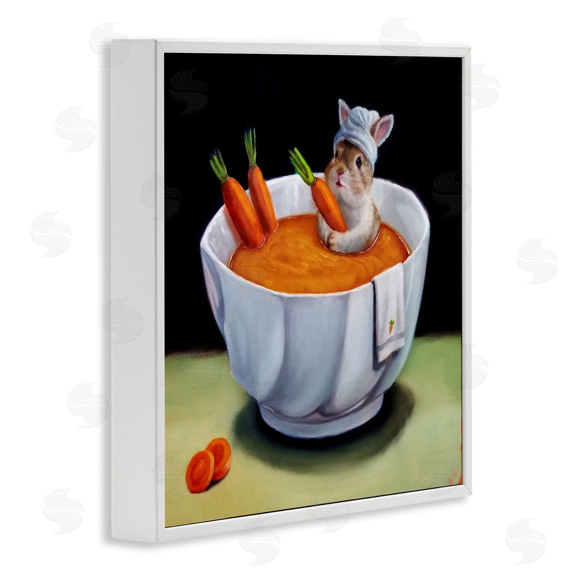 Lucia Heffernan Bunny Rabbit Carrot Vegetable Soup Bath Animal Portrait White Framed Glicee Wall Art Print