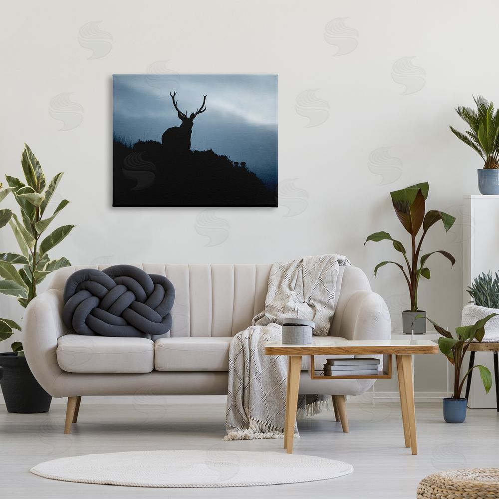 James Dobson Elk Silhouette At Dusk Deep Blue Night Sky  Canvas Wall Art Print in Room