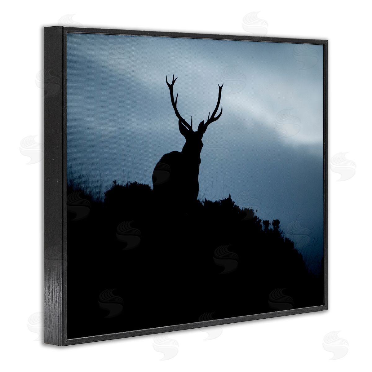 James Dobson Elk Silhouette At Dusk Deep Blue Night Sky  Black Framed Giclee Wall Art Print