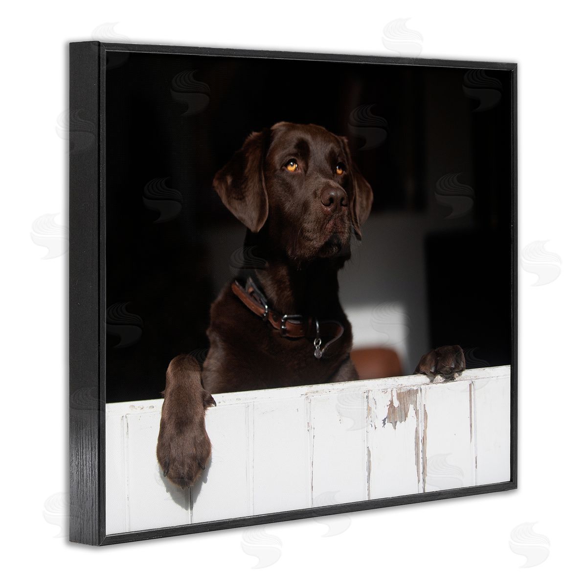 James Dobson Labrador Dog Overlooking Farm Leaning Barn Door Black Framed Giclee Wall Art Print