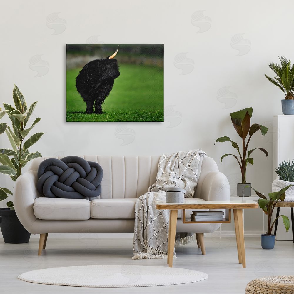 James Dobson Fuzzy Yak Looking Away Lush Grass Field Canvas Wall Art Print in Room
