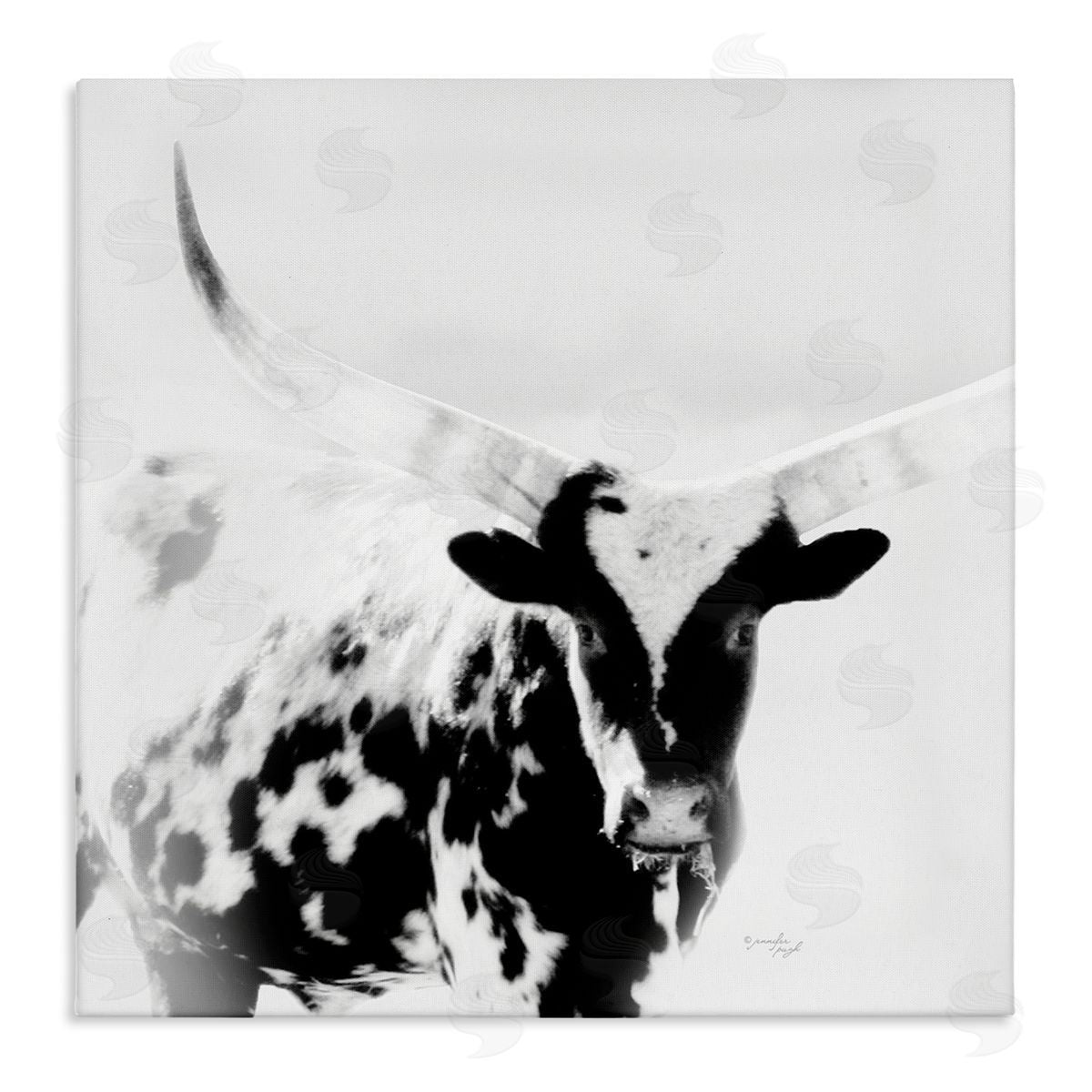 Jennifer Pugh Spotted Longhorn Cattle Meeting Gaze Animal Portrait Stretched Canvas Wall Art Print