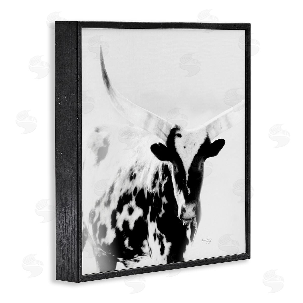Jennifer Pugh Spotted Longhorn Cattle Meeting Gaze Animal Portrait Black Framed Glicee Wall Art Print