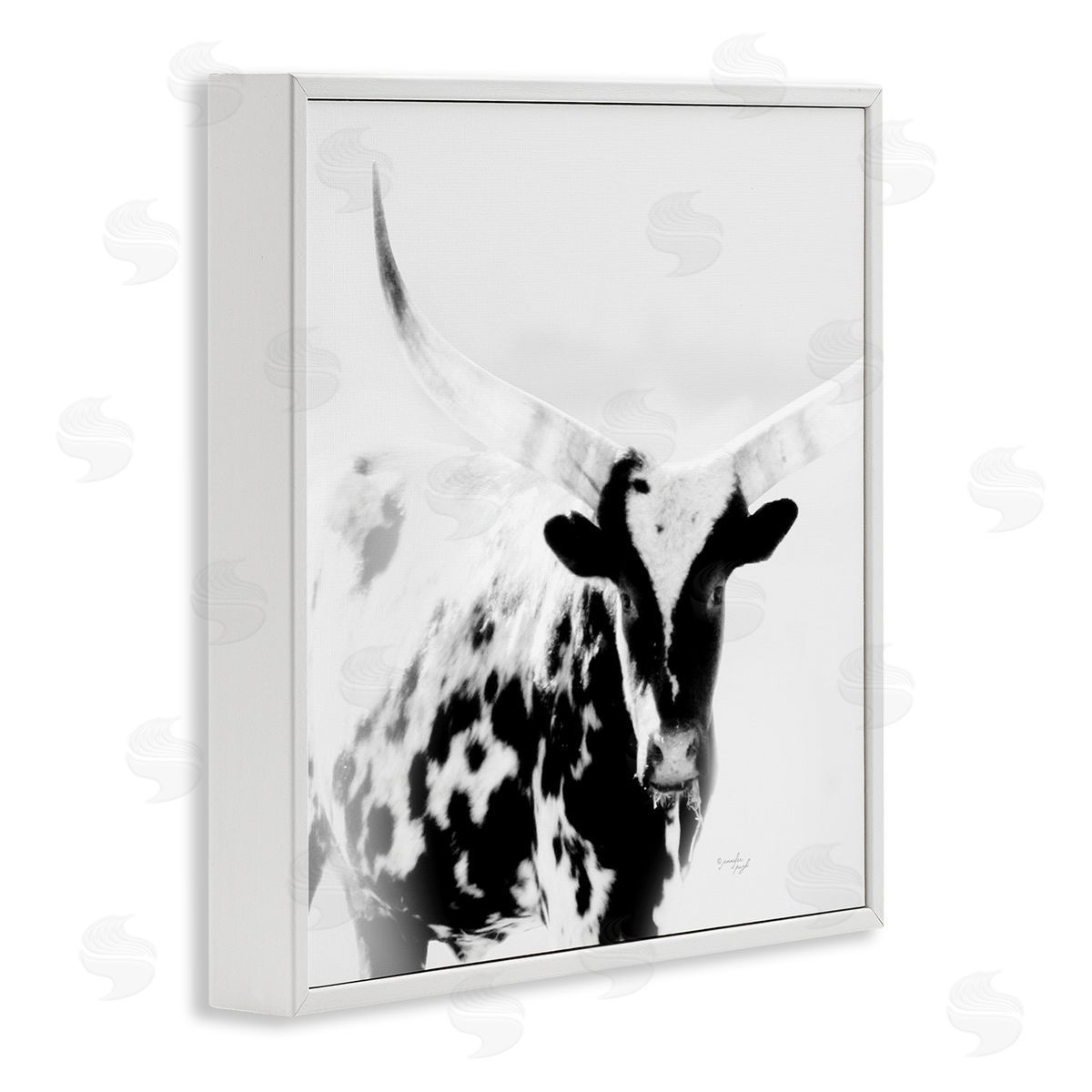 Jennifer Pugh Spotted Longhorn Cattle Meeting Gaze Animal Portrait White Framed Glicee Wall Art Print