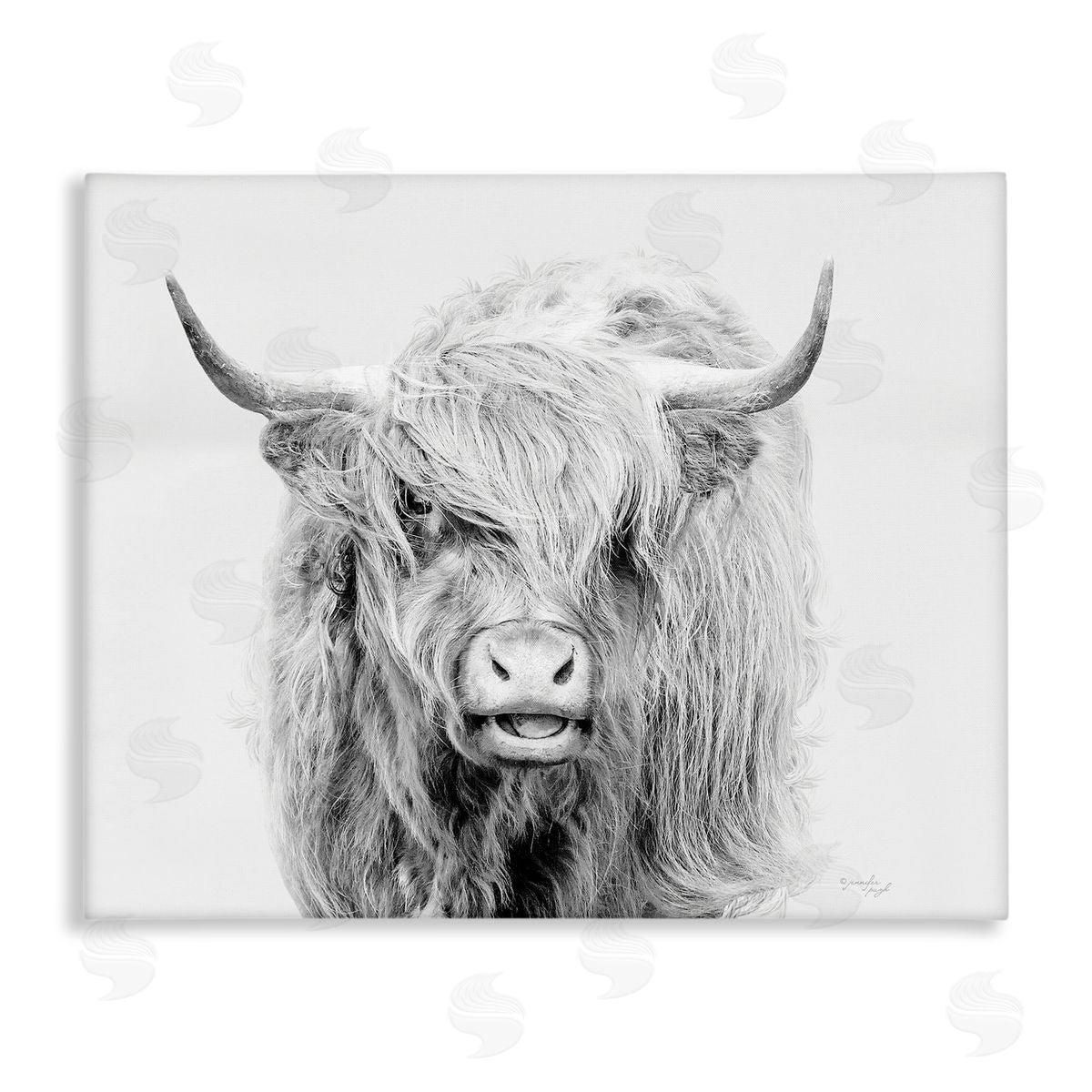 Jennifer Pugh Expressive Highland Cattle Monochrome Animal Portrait Stretched Canvas Wall Art Print
