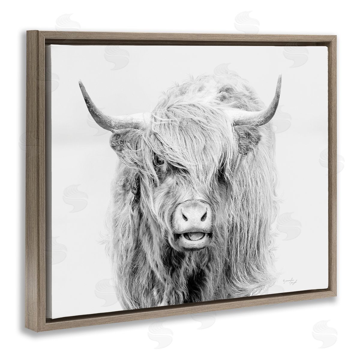 Jennifer Pugh Expressive Highland Cattle Monochrome Animal Portrait Brown Floating Frame Canvas Wall Art Print