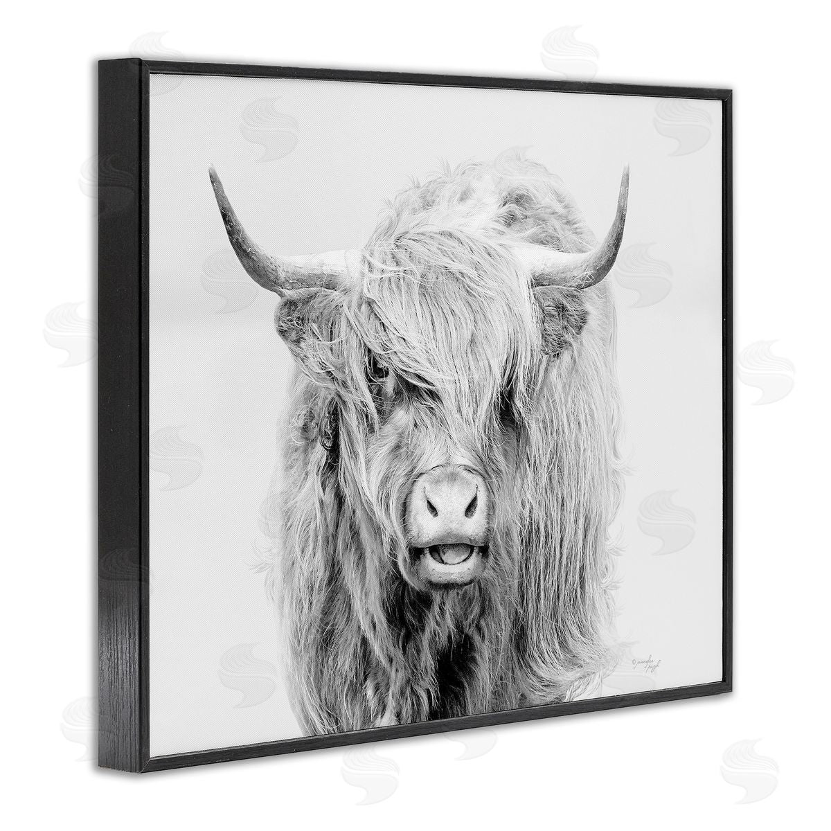 Jennifer Pugh Expressive Highland Cattle Monochrome Animal Portrait Black Framed Giclee Wall Art Print
