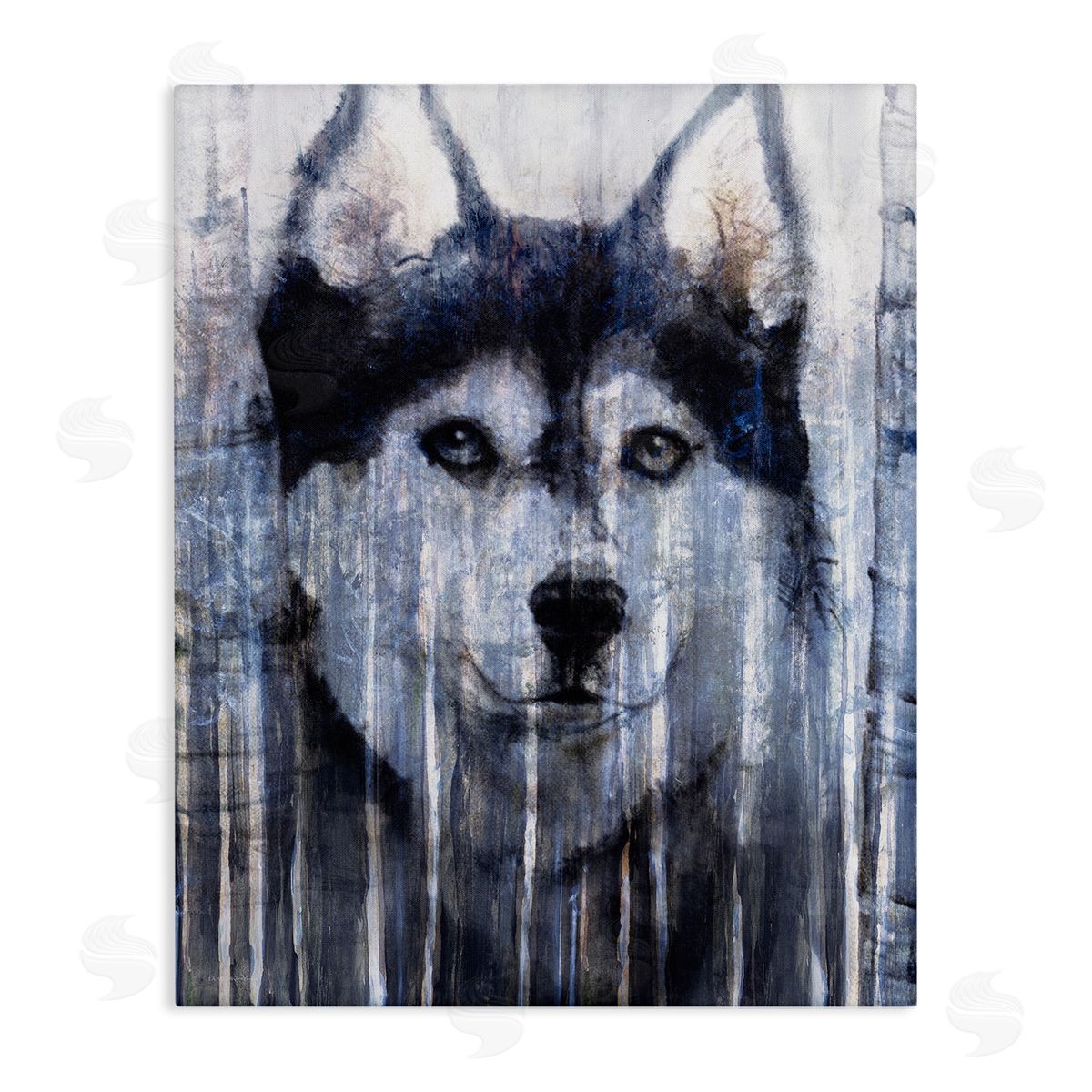 Kamdon Kreations Smiling Husky Dog Rustic Birch Tree Overlay Stretched Canvas Wall Art Print
