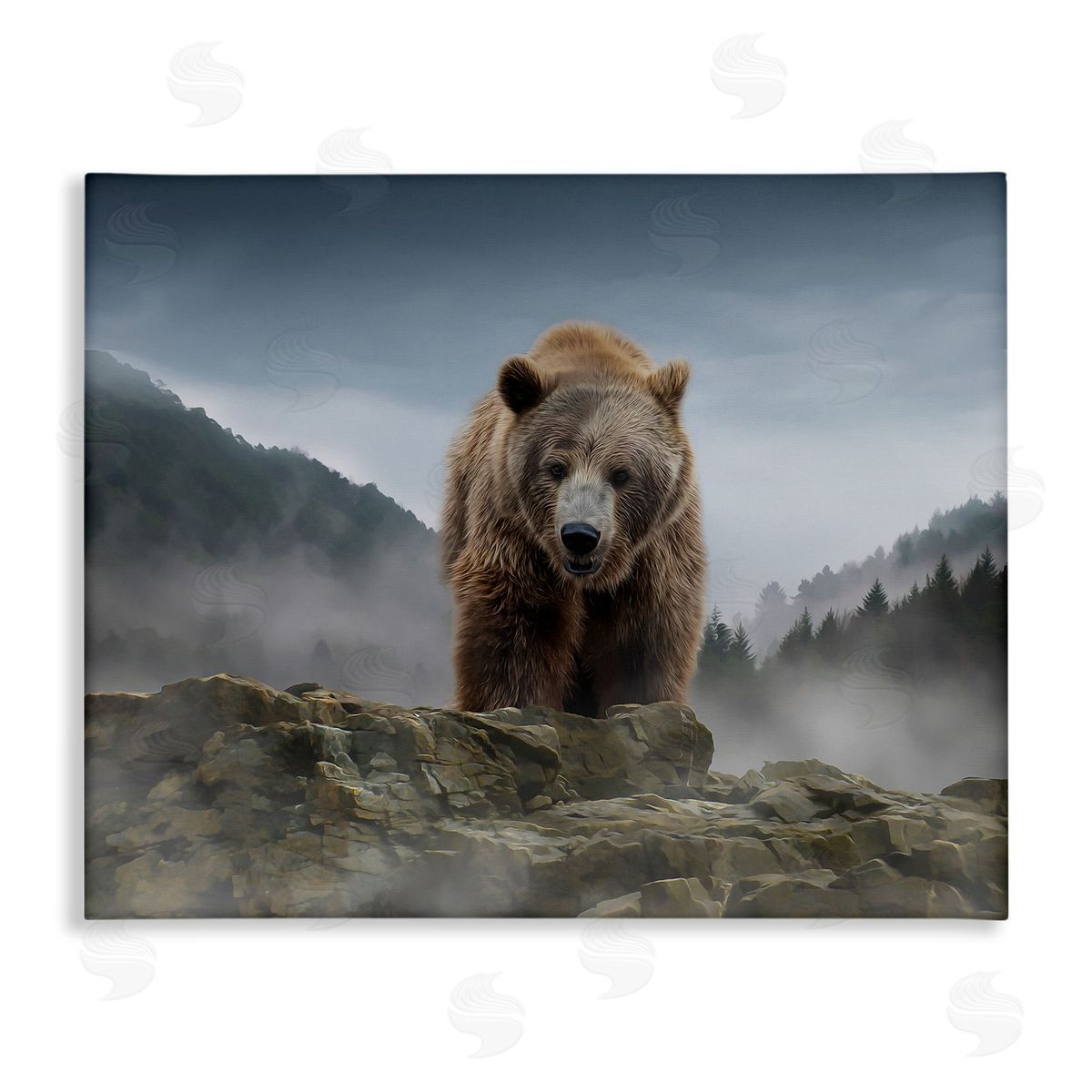 Kelley Parker Roaring Brown Grizzly Bear Rocky Mountain Top View Stretched Canvas Wall Art Print