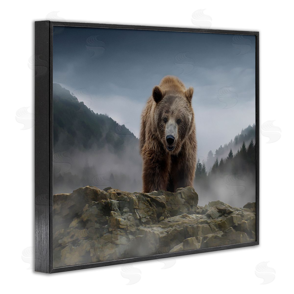 Kelley Parker Roaring Brown Grizzly Bear Rocky Mountain Top View Black Framed Giclee Wall Art Print