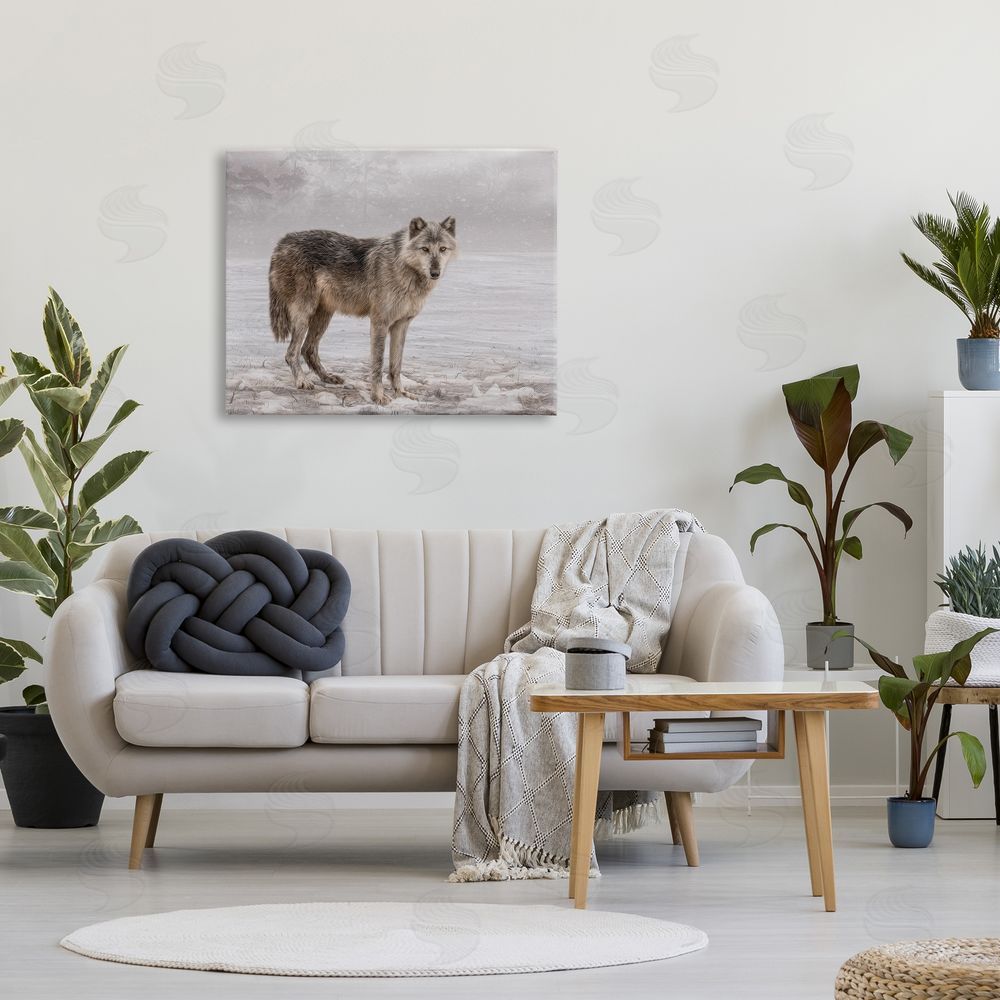 Kelley Parker Lone Coyote Wolf Snowy Field Landscape Intricate Details Canvas Wall Art Print in Room