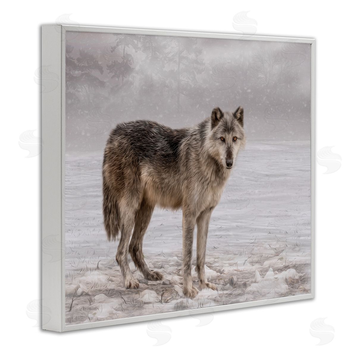 Kelley Parker Lone Coyote Wolf Snowy Field Landscape Intricate Details White Framed Giclee Wall Art Print
