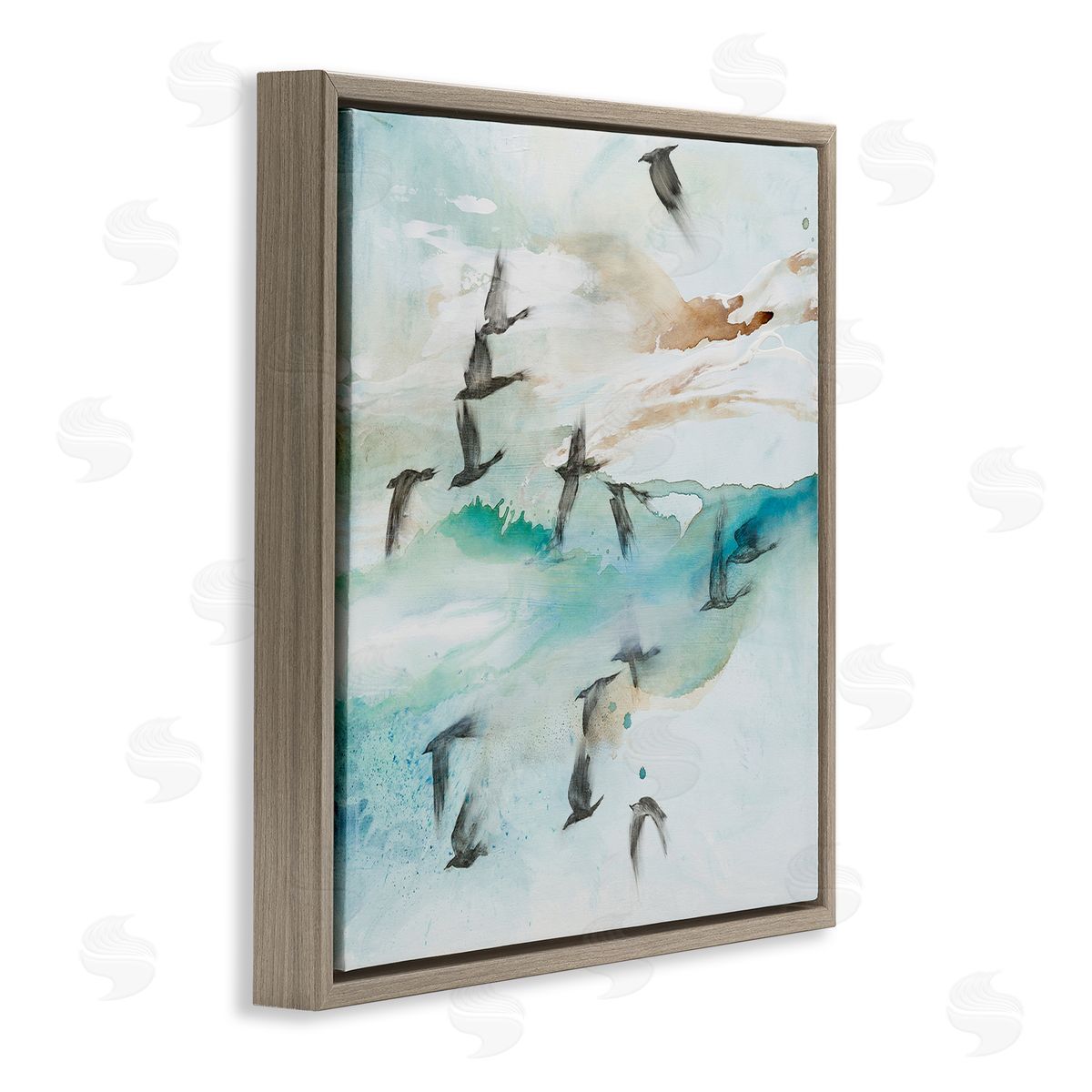 Tara Leaver Contemporary Bird Wings Flapping Speckled Watercolor Detail Brown Floating Frame Canvas Wall Art Print