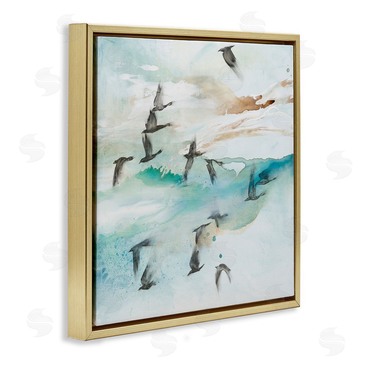 Tara Leaver Contemporary Bird Wings Flapping Speckled Watercolor Detail Gold Floating Frame Canvas Wall Art Print
