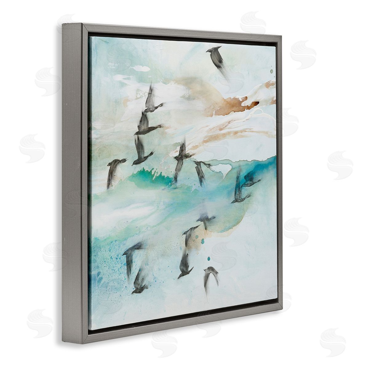 Tara Leaver Contemporary Bird Wings Flapping Speckled Watercolor Detail Gray Floating Frame Canvas Wall Art Print
