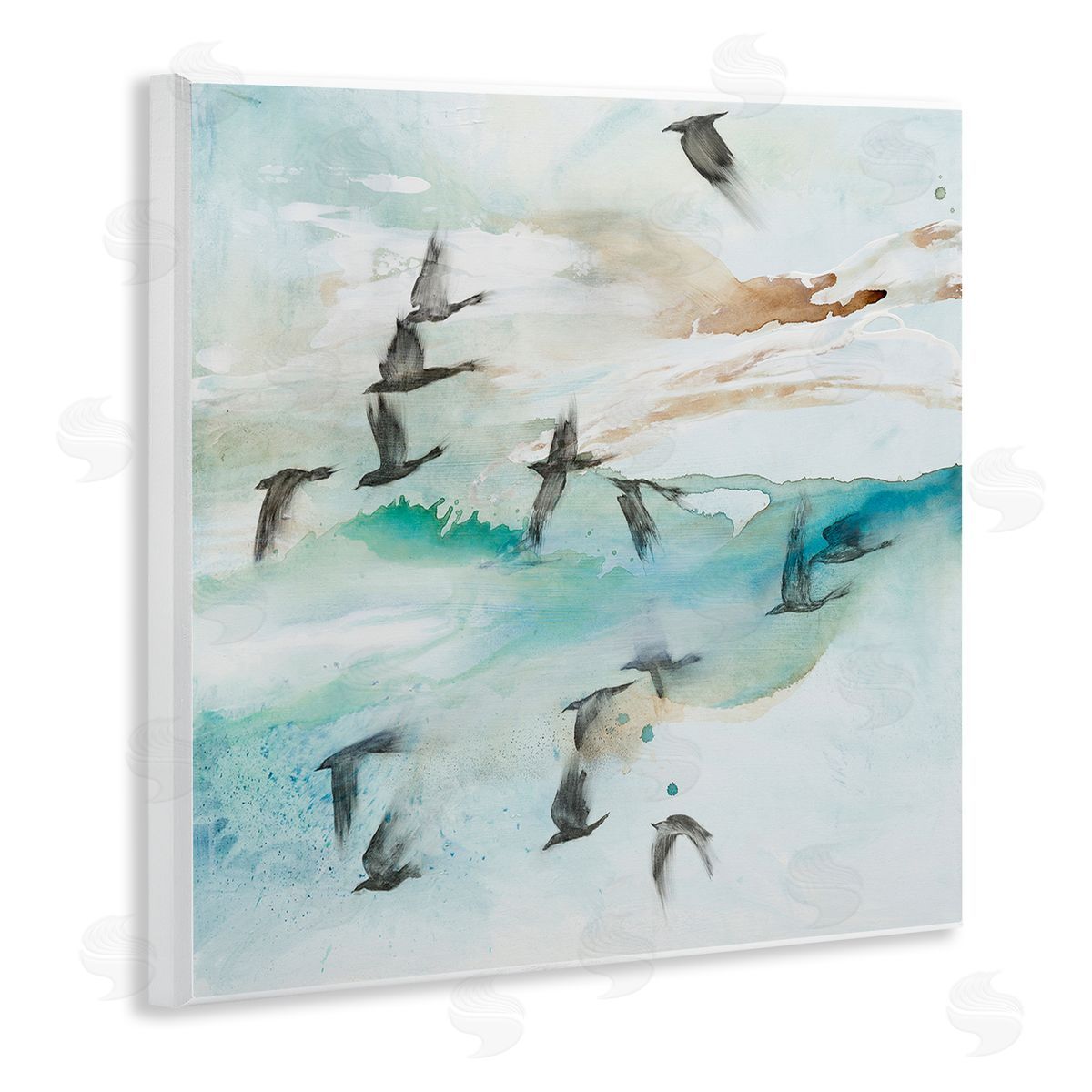 Tara Leaver Contemporary Bird Wings Flapping Speckled Watercolor Detail Wooden Wall Plaque Art Print