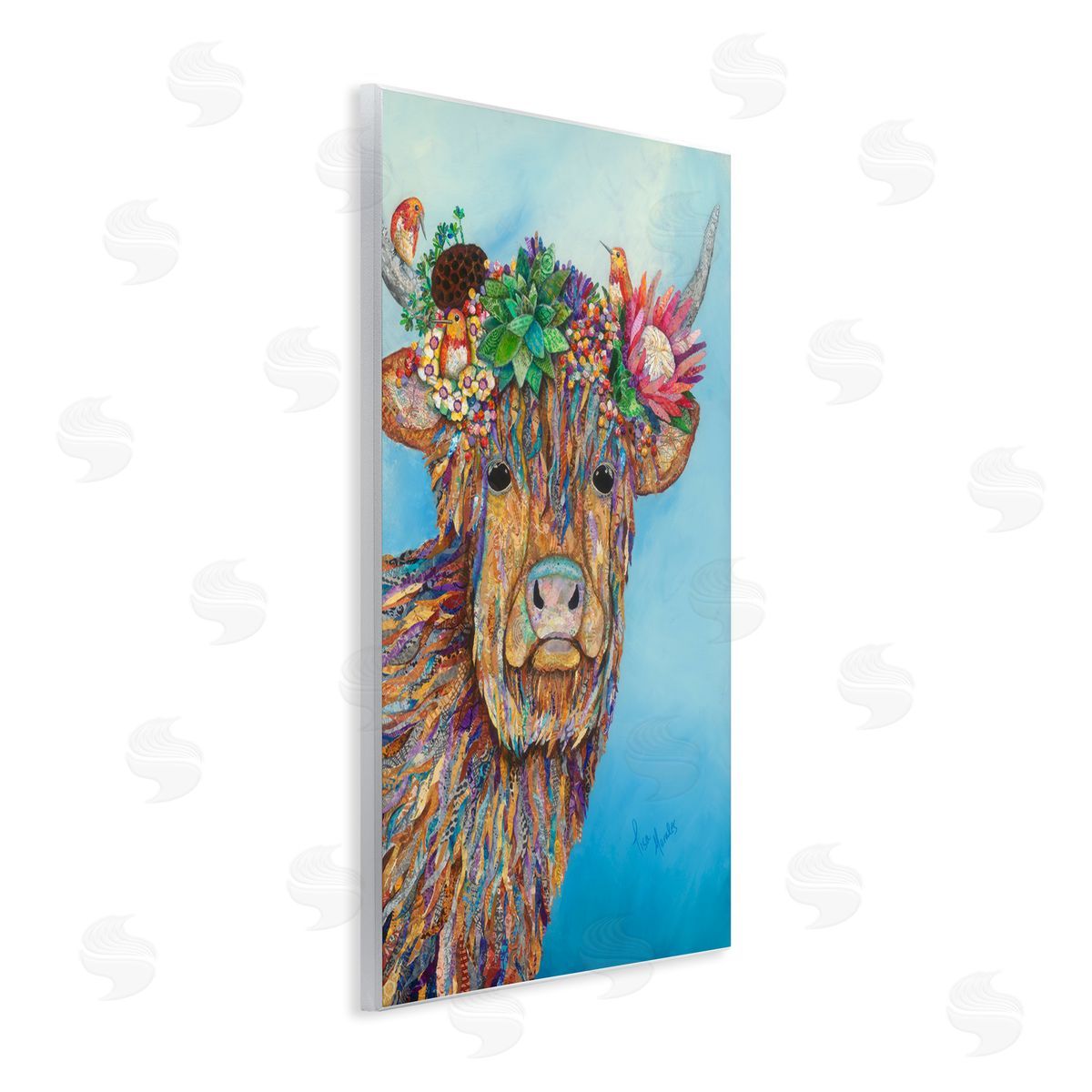 Lisa Morales Bella Cow Cattle Floral Blossom Crown d Painting Wall Plaque Art Print