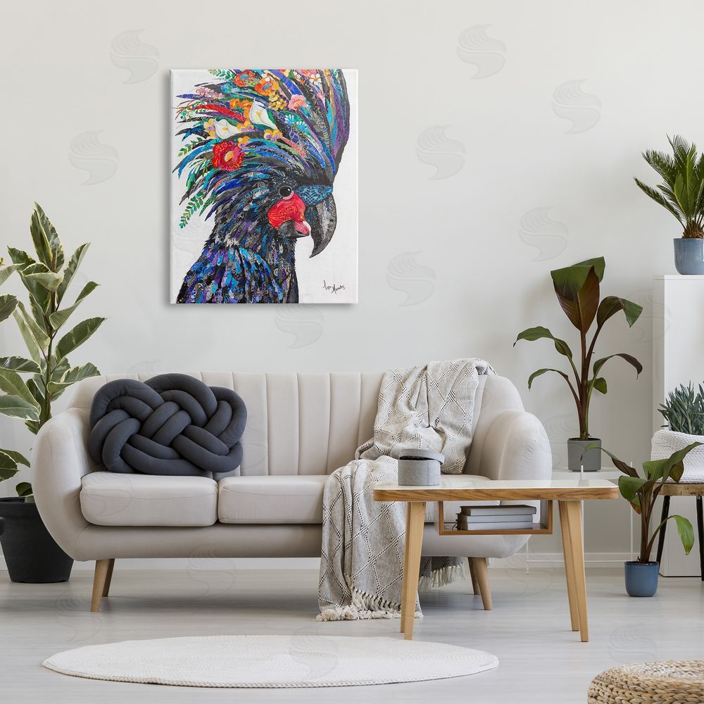 Lisa Morales Black Palm Cockatoo Bird Floral Pattern  Canvas Wall Art Print in Room