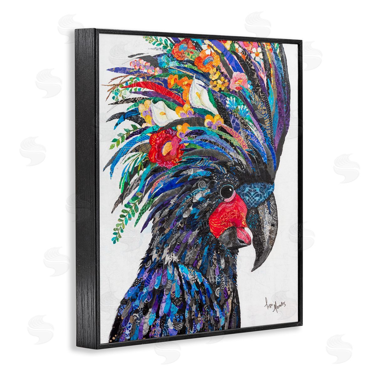 Lisa Morales Black Palm Cockatoo Bird Floral Pattern  Black Framed Giclee Wall Art Print