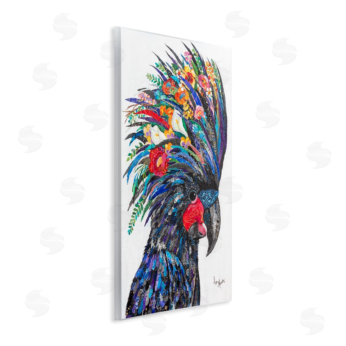 Lisa Morales Black Palm Cockatoo Bird Floral Pattern  Wall Plaque Art Print