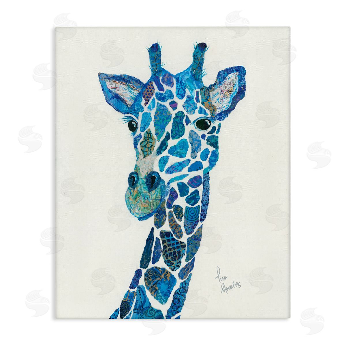 Lisa Morales Blue Giraffe Varied Assortment Animal Painting Stretched Canvas Wall Art Print