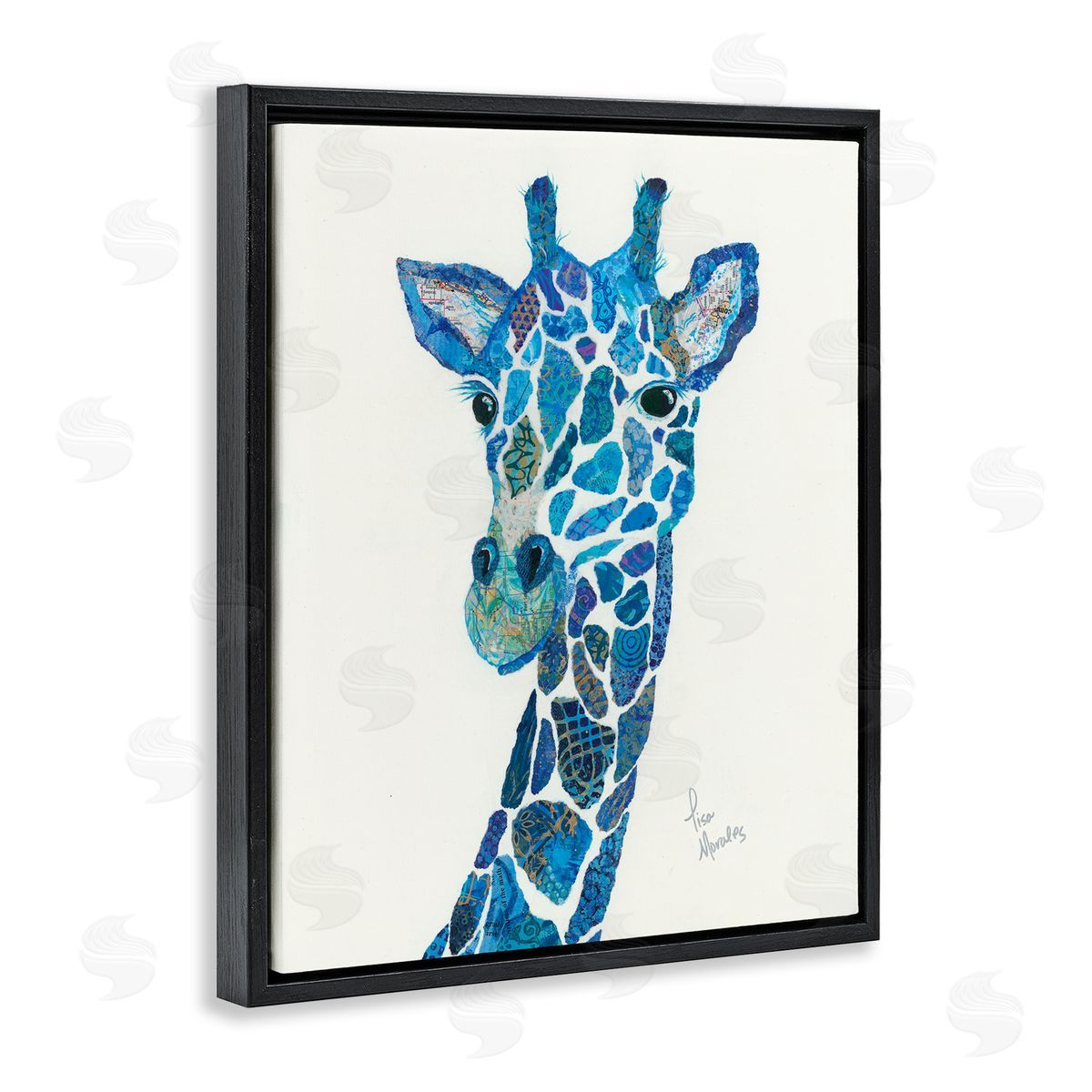 Lisa Morales Blue Giraffe Varied Assortment Animal Painting Black Floating Frame Canvas Wall Art Print