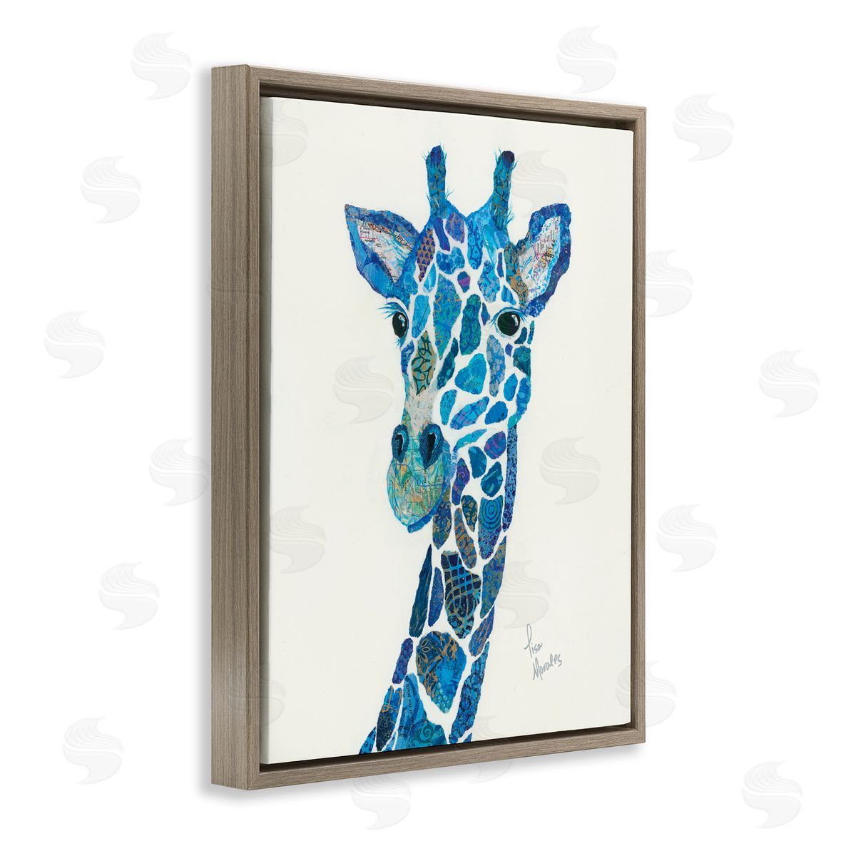 Lisa Morales Blue Giraffe Varied Assortment Animal Painting Brown Floating Frame Canvas Wall Art Print